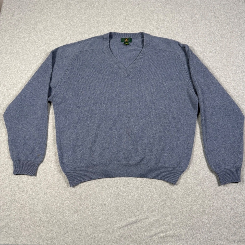 Club Room Mens 100% Cashmere V-Neck Sweater Blue Heather XL Luxury Knit Preppy